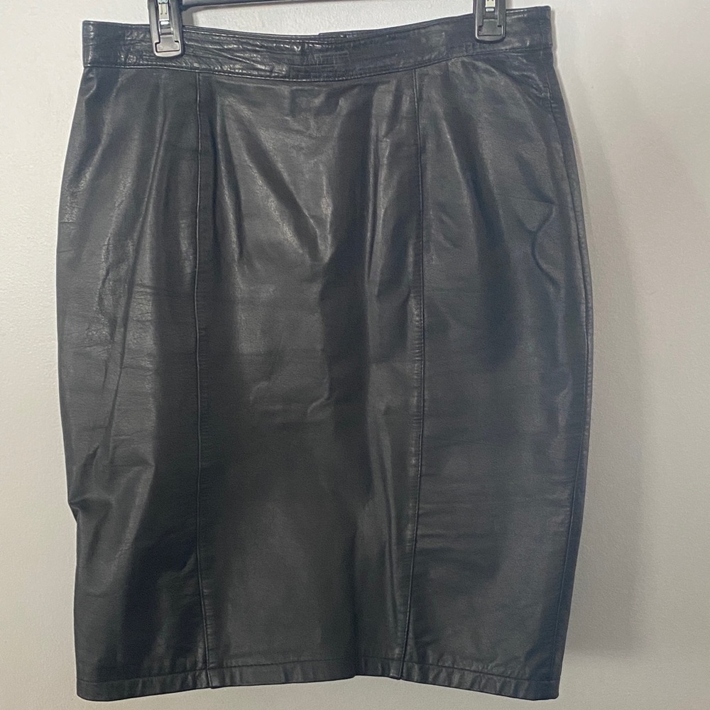 Vintage Black Leather Pencil Skirt
